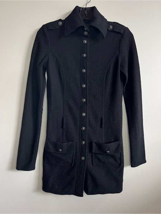 Amass Sweaters - Amass Long Cardigan Sweater Coat Silver Skull Button Front Knit Women’s Size 3